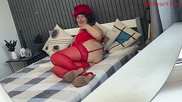 Saggy Mature Brunette In Red Stockings Gets A Black Cock Creampie In Her Ass