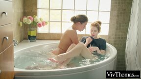 Hot Kalisy gets extra wet in the bath with lesbian lover Adel C