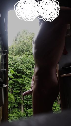 Part 2 of 2. Skinny guy pisses naked his morning piss out of the camper. Moans loudly. Giant piss. Huge beam piss.   Clip 1