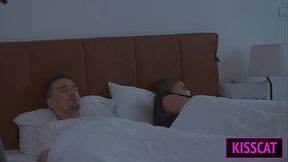 Busty MILF rides boyfriend's big cock in bed