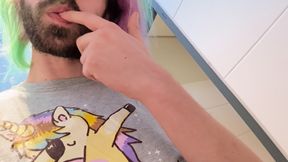 Closeup pissing in chastity