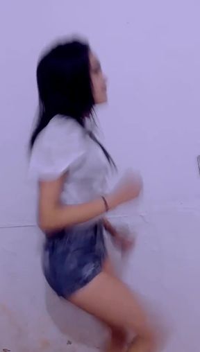 Girl in denim shorts