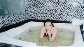 Trans swallows a 12" dildo while smoking in a jacuzzi