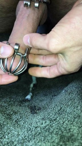 POV micro chastity cage release cum shot