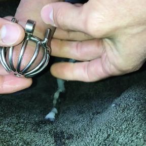 POV micro chastity cage release cum shot