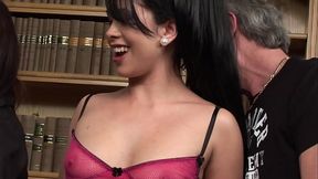 Brunettes with big boobs, Kaia Kane and Hannah Shaw, wearing lingerie and thigh-high...