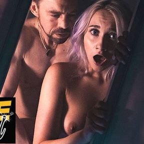 Fake Hostel Halloween Special - The Haunted Locker - with horny college teen getting super wet on massive cock