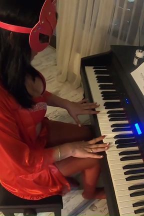 Piano Lesson Seduction Red Lingerie, Deep Pleasure &amp; Messy Mouth Finish