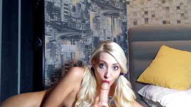 Helena Moeller in pigtails stuffs her snatch and mouth with dildos in a filthy solo sesh