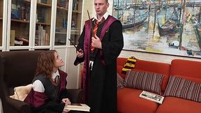 Horny wizard pounded his brunette friend in a common room