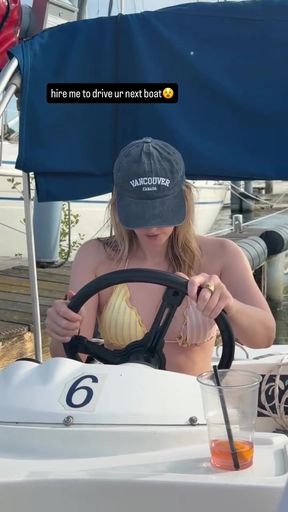 German babe shows off her sexy bikini on a boat