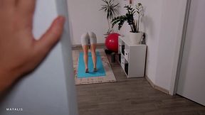 Yoga without panties in front of stepbrother ends with hot quickie