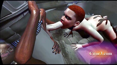 Massive-titted futanari dominates a male slave in a dark 3D VR horror game, pounding his ass with a strapon
