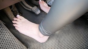 Hot Hottie pedal pumping minivan, high heels and bare feet