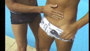 Threesome sex party in the swimming pool