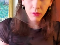 Beautiful shemale ladyboy masturbates her big cock