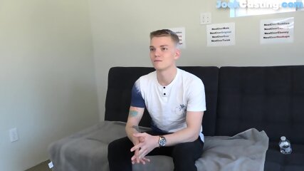 Inked casting jock tugs shaved cock for cumshot