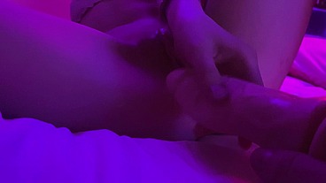 You lube me up and stick a huge dildo inside me under the neon moonlight - Arina Fox