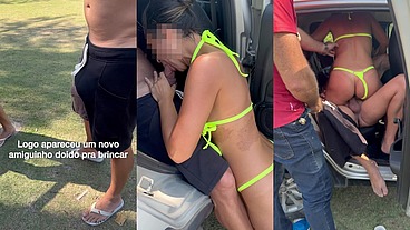 Rodeada de homens em dogging no estacionamento do Russo