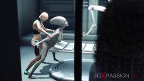 Alien lesbian sex in sci-fi lab  Female android plays with an alien