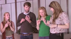 Three unlucky Strip High Card game losers must pleasure themselves