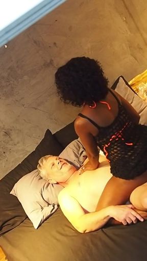 Jaw-dropping moment from &quot;Passionate night of lovemaking between Ebony Milf and white older lover.&quot;