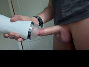 Just the tip: Pulsing cum into his stroker