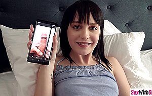 Small tits stepsister sucks guys cock while he recording her blowjob action