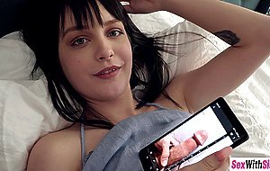 Small tits stepsister sucks guys cock while he recording her blowjob action