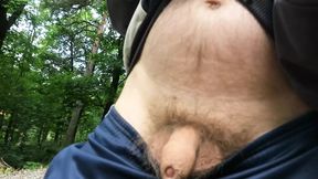 Uncut hairy pisser in the woods