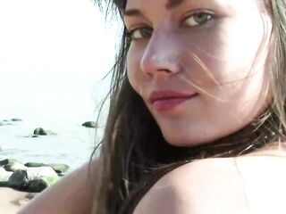 That babe's a screwing brat... but that babe's banging sexy. Look at Arya getting excited AF at the nudist beach... this babe takes her time to play with her lustful love button and bald labia as this babe sunbathes.