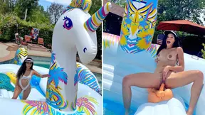 Busty Hot Brunette Harley Haze Masturbates On Giant Unicorn Float