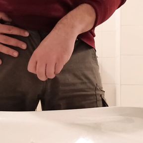 Pissing in a public toilet sink