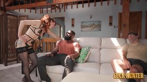 Audrey Hollander's husband watches her take on a well-endowed lover for her first time on camera