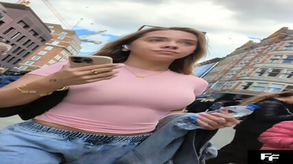 Blonde without bra nipple visible