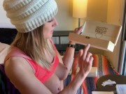 Miss Stacy shows off her woodburning art!