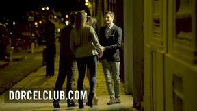 Clea Gaultier is playing with 2 guys in the bathroom of a night club