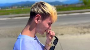 Straight guy sold his cock on the beach gets a throbbing blowjob for cash