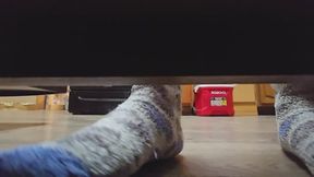 Chrissy candid fuzzy socks in the kitchen