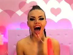 Pink dildo deepthroating by a hot chick DTD