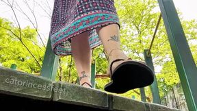 Lick my dirty feet! Summer dress, dry soles, flip flops tease, Hungarian giantess milf feet