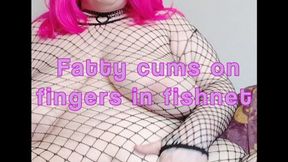 Fatty cums on fingers in fishnet