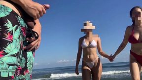 Dude Jerks Off on Beach, Nails Two Slutty Sunbathers