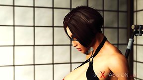 Hot shemale fucks sexy slut in cuffs in lab
