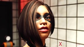 Hot shemale fucks sexy slut in cuffs in lab