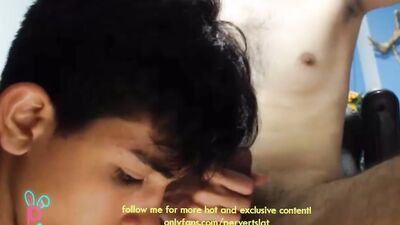 Twink blows his boyfriend and licks his balls on webcam