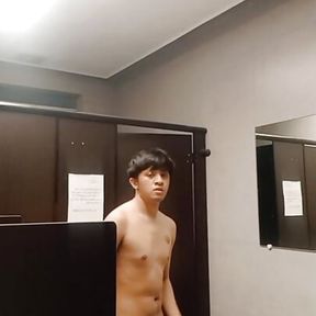 Young Asia Teen Guy Wanking on a Public Mcdonnalds Toilet