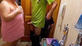 Doggy style sex and blowjob to a courier #2