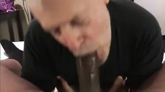 Mature Silver Daddy Sucks Big Black Cock in Hotel