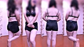 Black Jeans Shorts Black Bra and Cute Slim Shemale Cosplayer Model